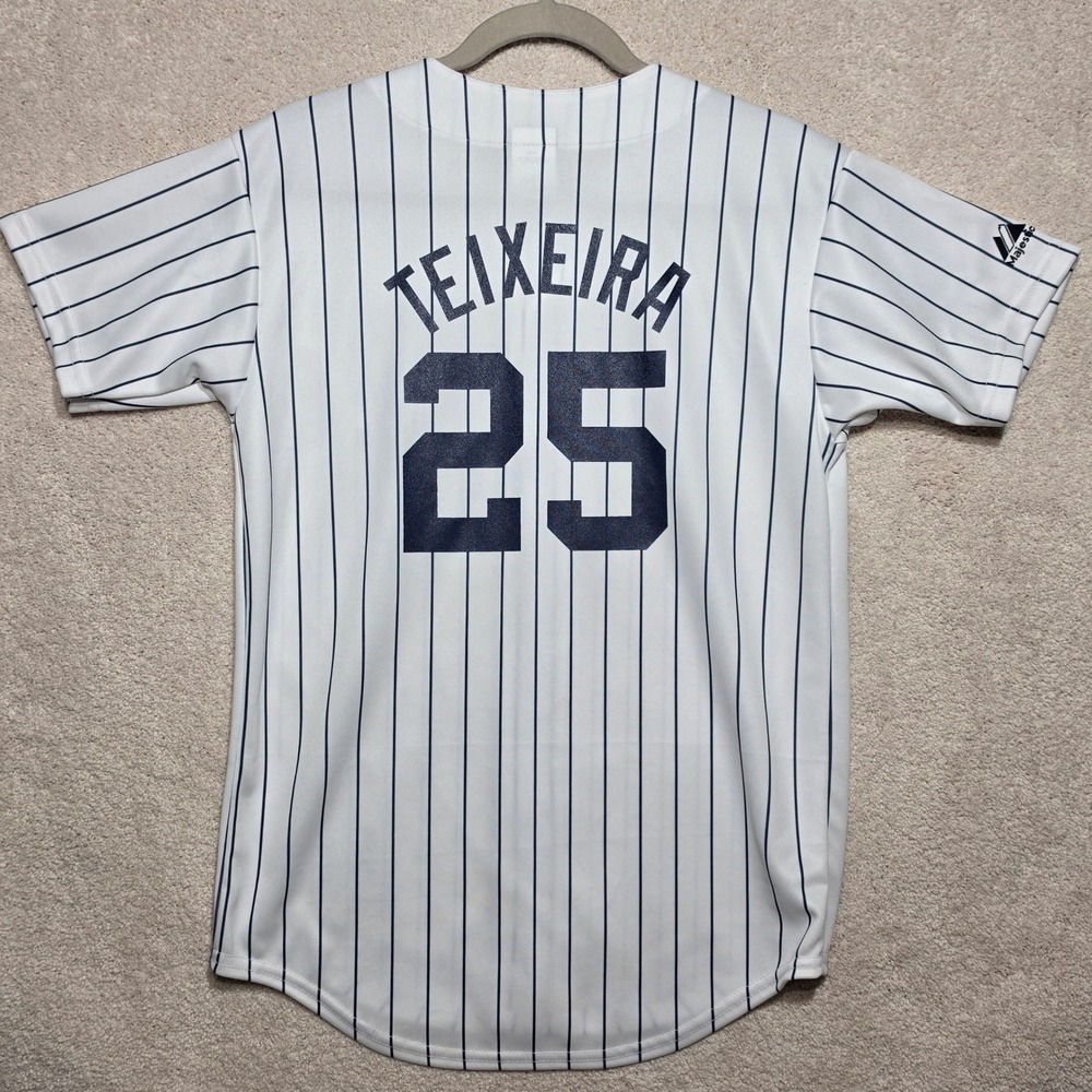 Majestic Youth New York Yankees‎ Mark Teixeira 25 Pinstripe Baseball Jersey L